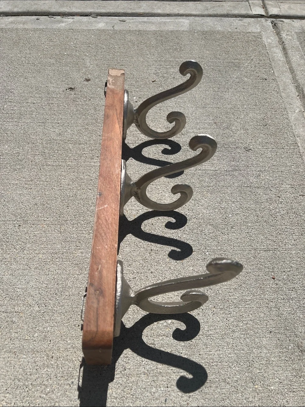 Rustic Wood and Metal Wall Hook Rack - Silver Hooks